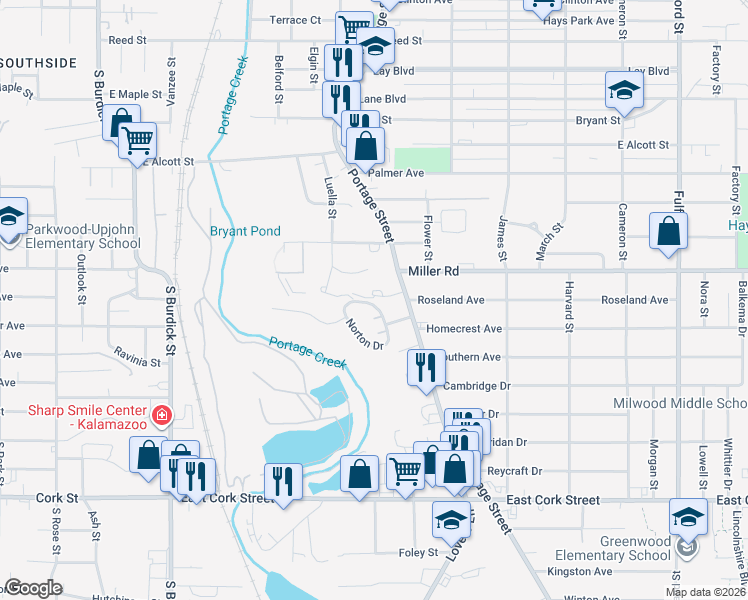map of restaurants, bars, coffee shops, grocery stores, and more near 731 Homecrest Avenue in Kalamazoo