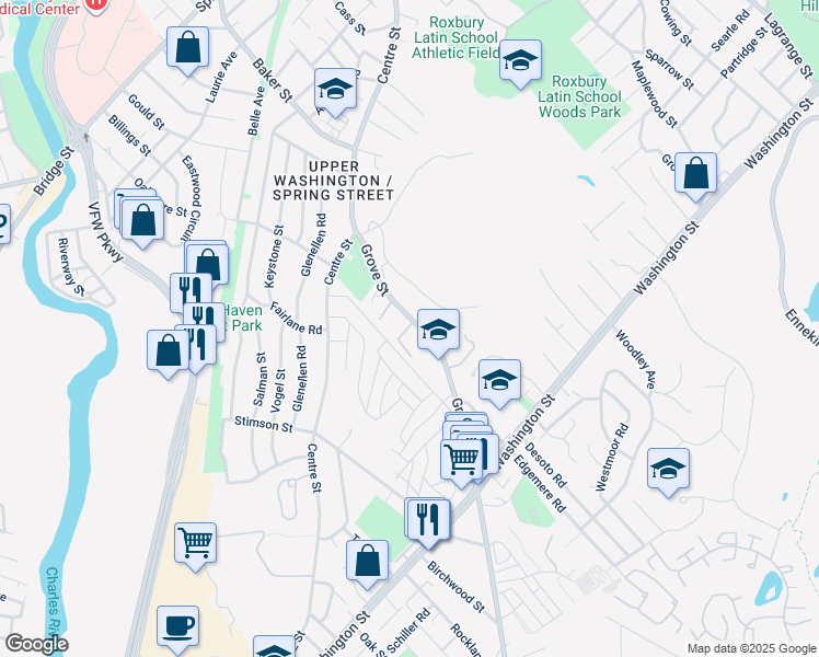 map of restaurants, bars, coffee shops, grocery stores, and more near 95 Grove Street in Boston