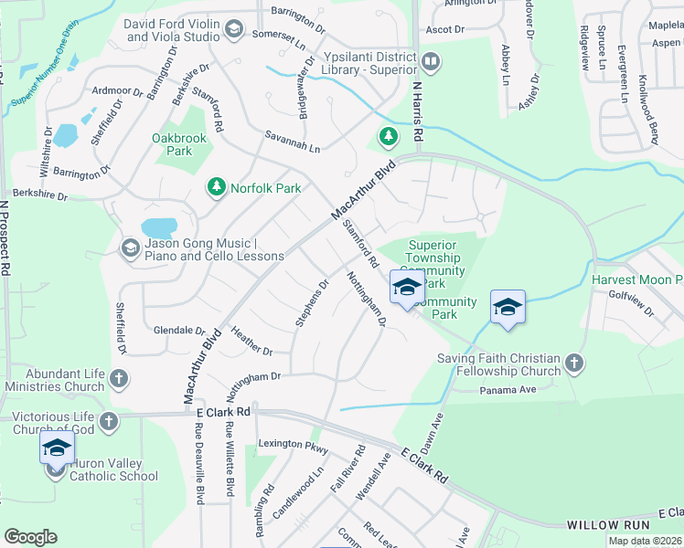 map of restaurants, bars, coffee shops, grocery stores, and more near 1746 Stephens Drive in Superior Charter Township