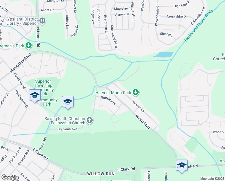 map of restaurants, bars, coffee shops, grocery stores, and more near 1646 Wiard Boulevard in Superior Charter Township