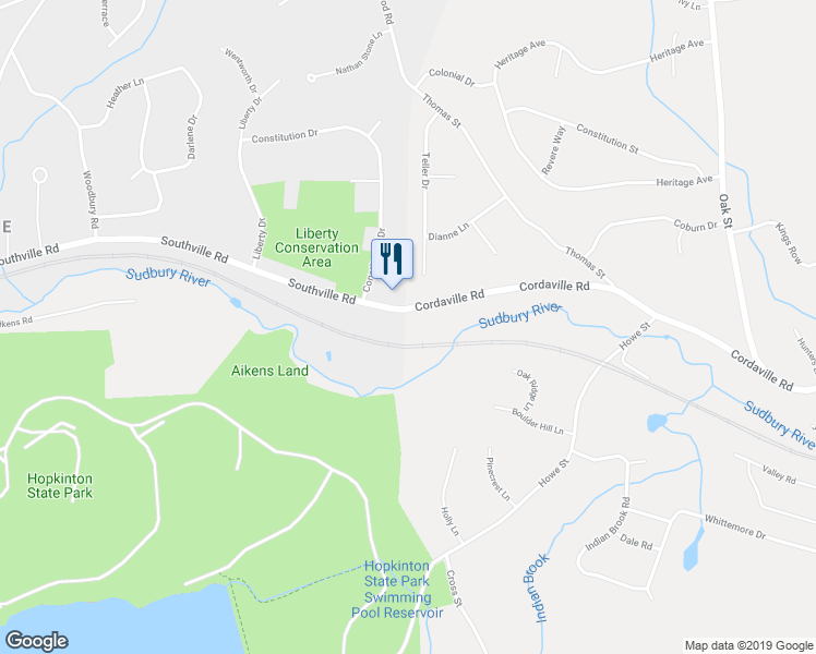 map of restaurants, bars, coffee shops, grocery stores, and more near 320 Cordaville Road in Ashland