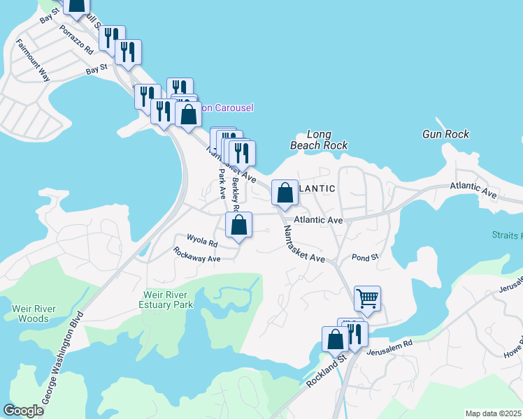map of restaurants, bars, coffee shops, grocery stores, and more near 17 Rockland House Road in Hull