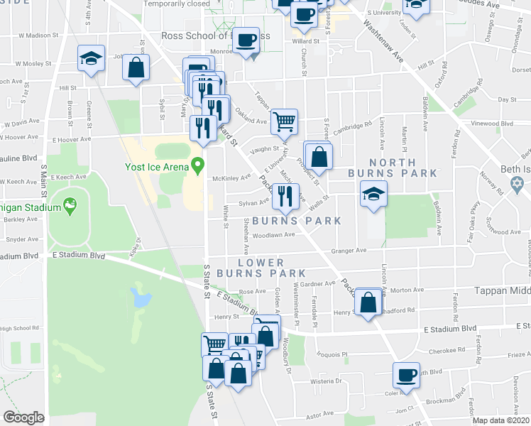 map of restaurants, bars, coffee shops, grocery stores, and more near 910 Dewey Avenue in Ann Arbor