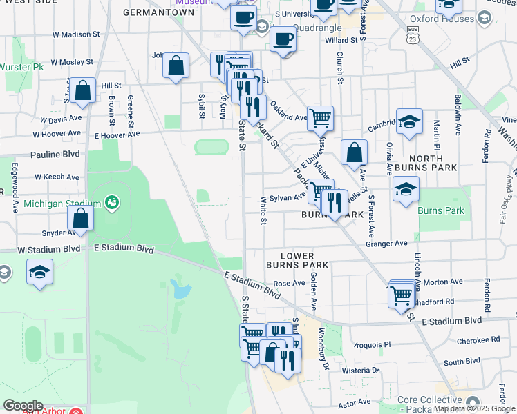 map of restaurants, bars, coffee shops, grocery stores, and more near 804 Dewey Avenue in Ann Arbor