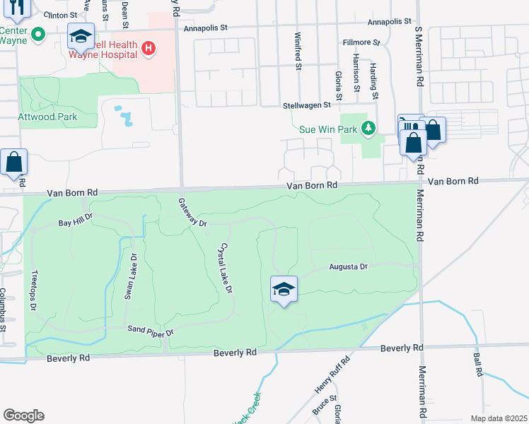 map of restaurants, bars, coffee shops, grocery stores, and more near 32501 Gateway Drive in Romulus