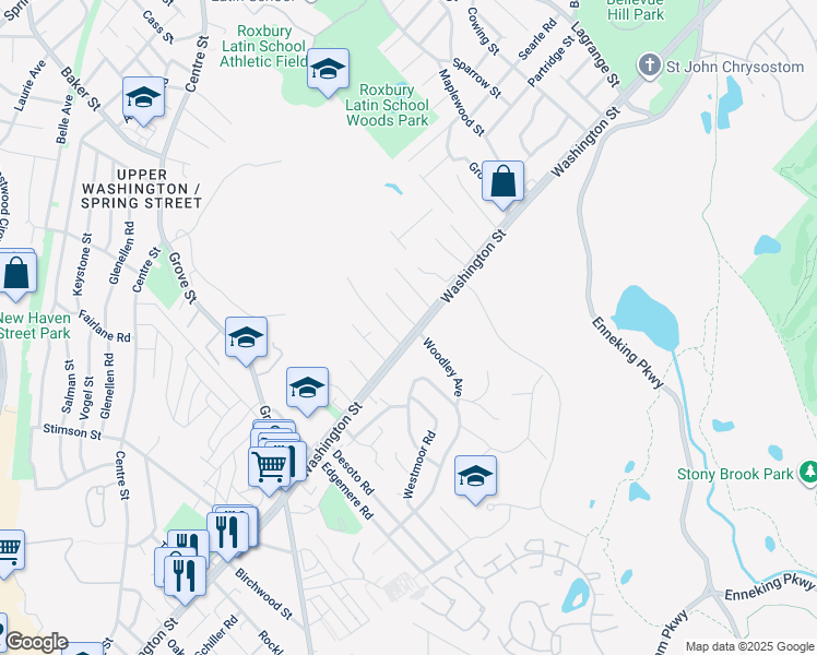 map of restaurants, bars, coffee shops, grocery stores, and more near 5046 Washington Street in Boston