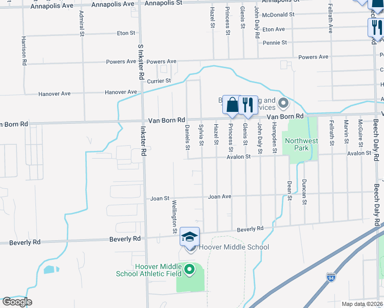 map of restaurants, bars, coffee shops, grocery stores, and more near 6047 Wellington Street in Taylor
