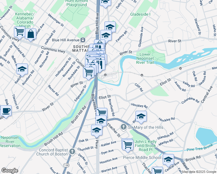 map of restaurants, bars, coffee shops, grocery stores, and more near in Boston