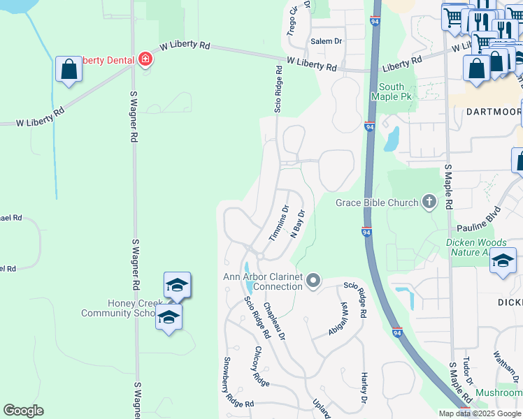 map of restaurants, bars, coffee shops, grocery stores, and more near 1207 Joyce Lane in Ann Arbor