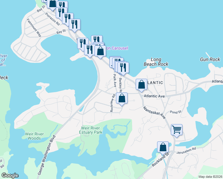 map of restaurants, bars, coffee shops, grocery stores, and more near 15 Park Avenue in Hull
