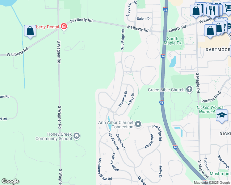 map of restaurants, bars, coffee shops, grocery stores, and more near 1207 Joyce Lane in Ann Arbor