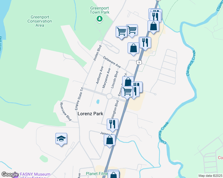 map of restaurants, bars, coffee shops, grocery stores, and more near 297 Lincoln Boulevard in Hudson