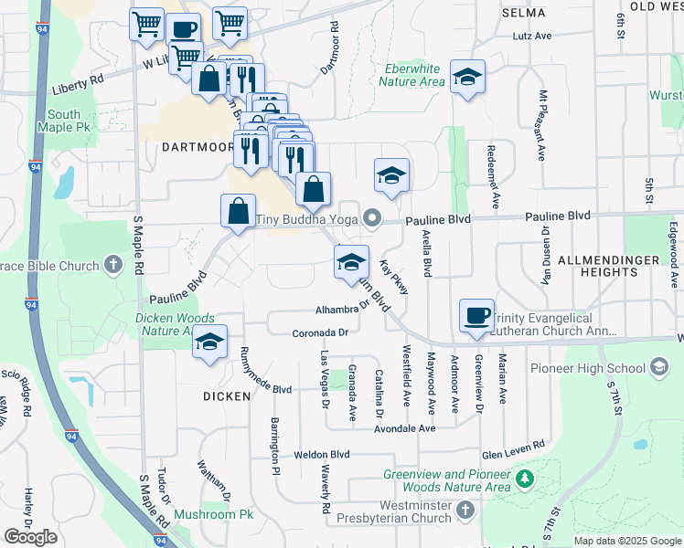 map of restaurants, bars, coffee shops, grocery stores, and more near 1817 West Stadium Boulevard in Ann Arbor