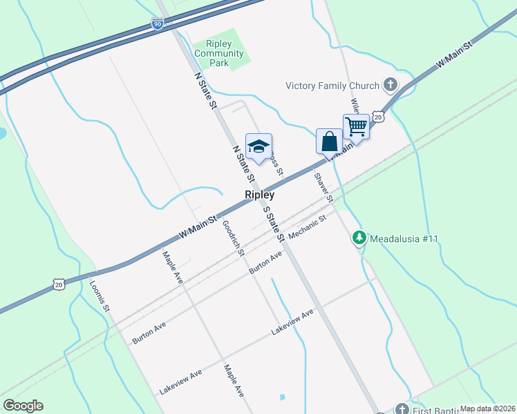 map of restaurants, bars, coffee shops, grocery stores, and more near in Ripley