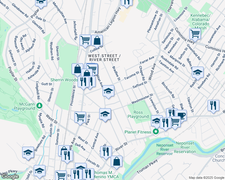 map of restaurants, bars, coffee shops, grocery stores, and more near 328 Huntington Avenue in Boston