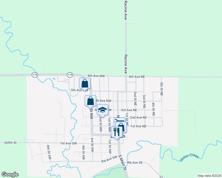 map of restaurants, bars, coffee shops, grocery stores, and more near 505 1st St NW in Dayton