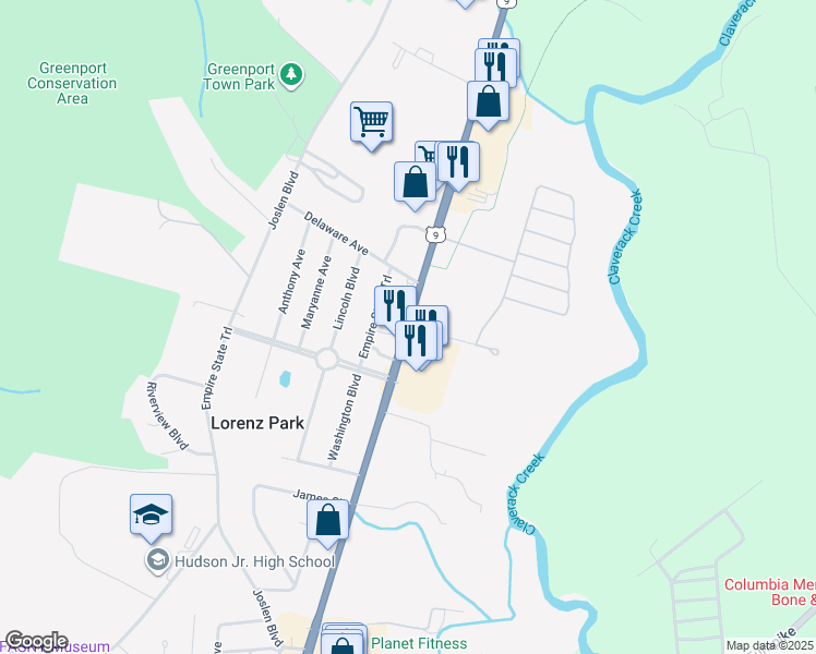 map of restaurants, bars, coffee shops, grocery stores, and more near 304 Fairview Avenue in Hudson