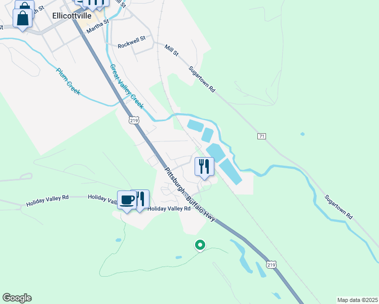 map of restaurants, bars, coffee shops, grocery stores, and more near 6503 Donlen Drive in Ellicottville