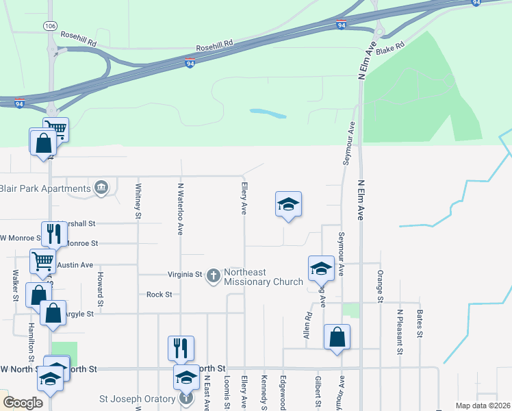 map of restaurants, bars, coffee shops, grocery stores, and more near 1115 Ellery Avenue in Jackson