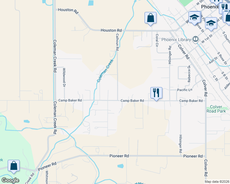 map of restaurants, bars, coffee shops, grocery stores, and more near 3940 Calhoun Road in Medford