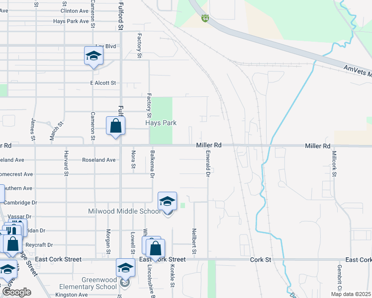 map of restaurants, bars, coffee shops, grocery stores, and more near 2136 Miller Road in Kalamazoo