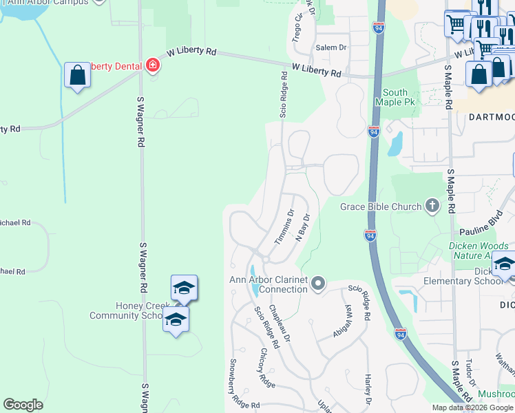 map of restaurants, bars, coffee shops, grocery stores, and more near 1236 Joyce Lane in Ann Arbor