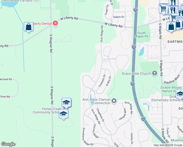 map of restaurants, bars, coffee shops, grocery stores, and more near 1207 Joyce Lane in Ann Arbor