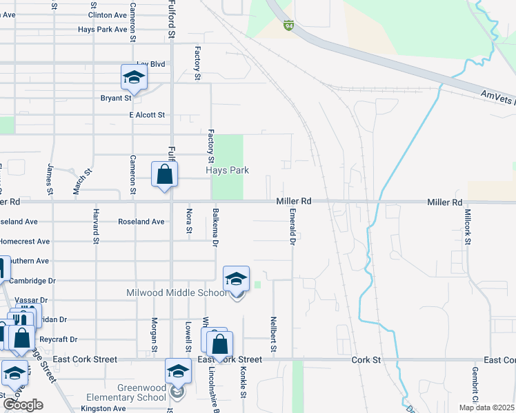 map of restaurants, bars, coffee shops, grocery stores, and more near 2136 Miller Road in Kalamazoo