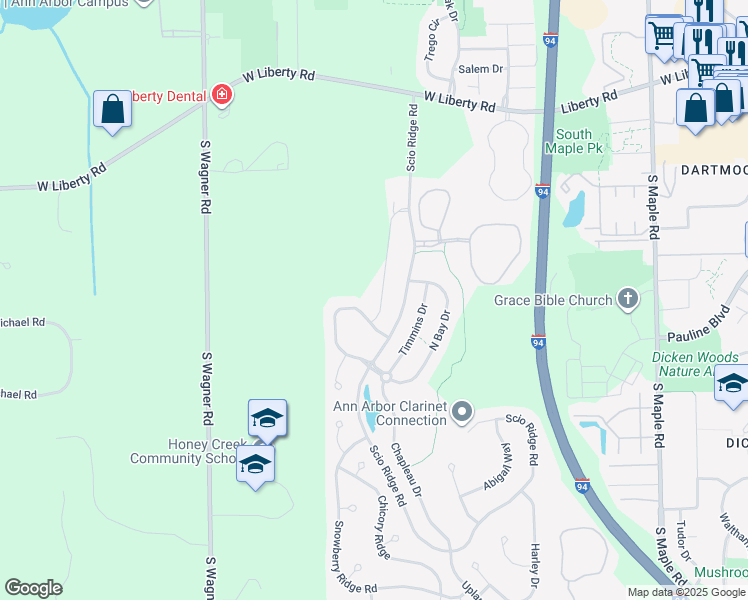 map of restaurants, bars, coffee shops, grocery stores, and more near 1207 Joyce Lane in Ann Arbor