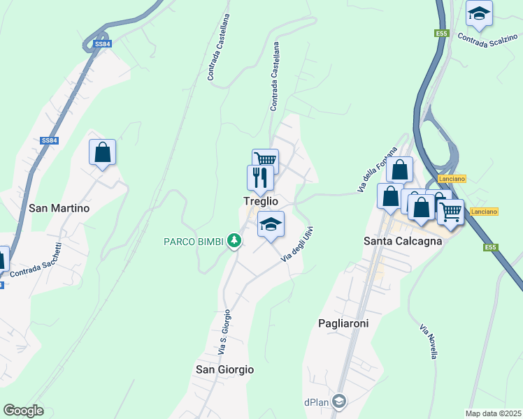 map of restaurants, bars, coffee shops, grocery stores, and more near 2 Piazza S. Giorgio in Treglio