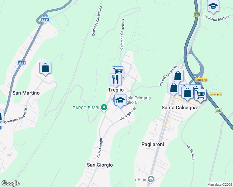 map of restaurants, bars, coffee shops, grocery stores, and more near 2 Piazza S. Giorgio in Treglio