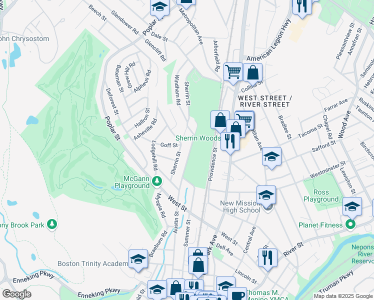 map of restaurants, bars, coffee shops, grocery stores, and more near 141 Sherrin Street in Boston