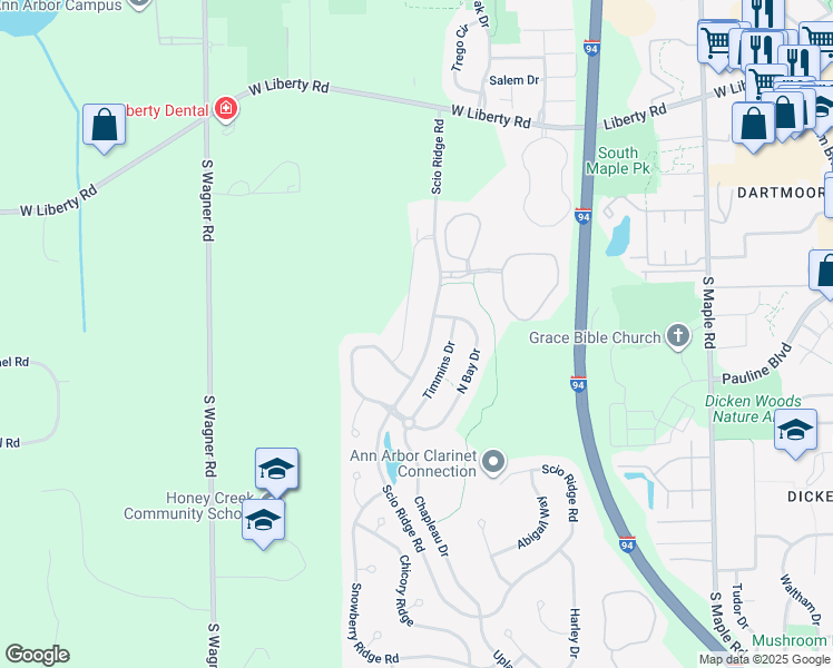 map of restaurants, bars, coffee shops, grocery stores, and more near 1207 Joyce Lane in Ann Arbor