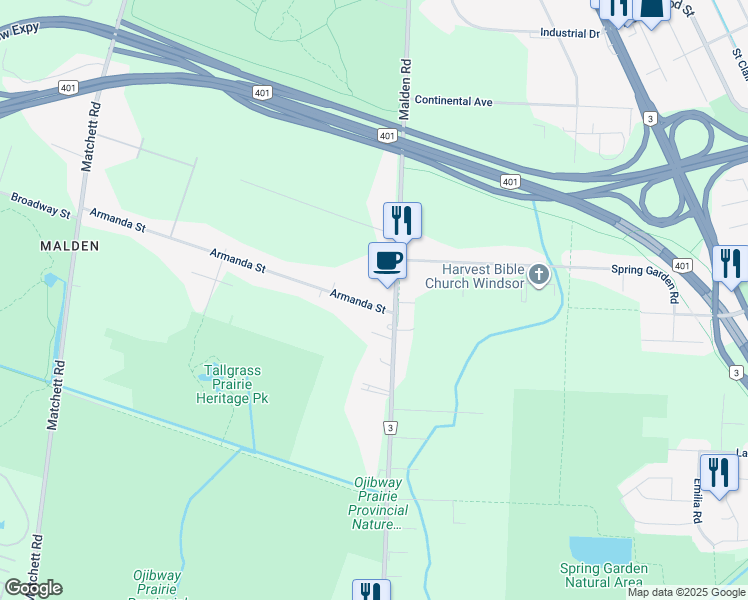 map of restaurants, bars, coffee shops, grocery stores, and more near 1760 Armanda Street in Windsor
