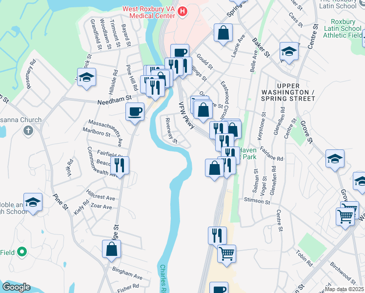 map of restaurants, bars, coffee shops, grocery stores, and more near E Street in Boston