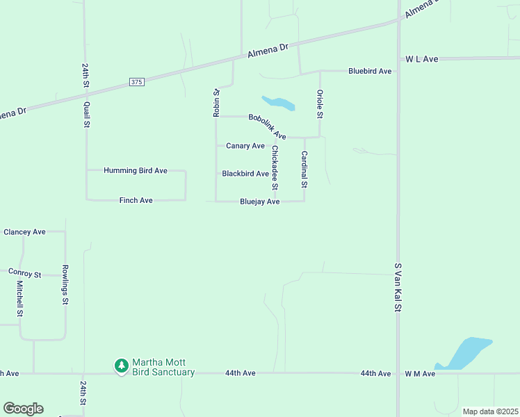 map of restaurants, bars, coffee shops, grocery stores, and more near 22861 Bluejay Avenue in Mattawan