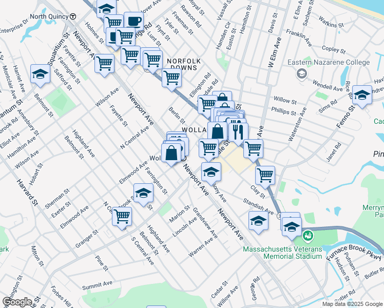 map of restaurants, bars, coffee shops, grocery stores, and more near 63-95A Beale Street in Quincy
