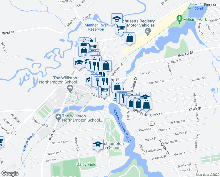 map of restaurants, bars, coffee shops, grocery stores, and more near in Hampshire County