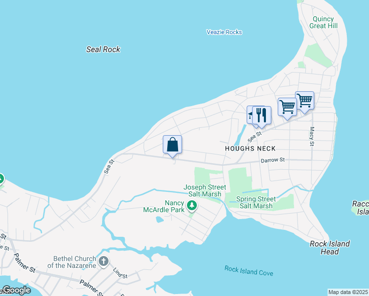 map of restaurants, bars, coffee shops, grocery stores, and more near 54 Lenox Street in Quincy