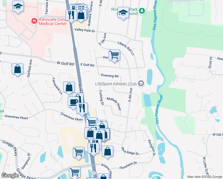 map of restaurants, bars, coffee shops, grocery stores, and more near 642 Paddock Lane in Libertyville