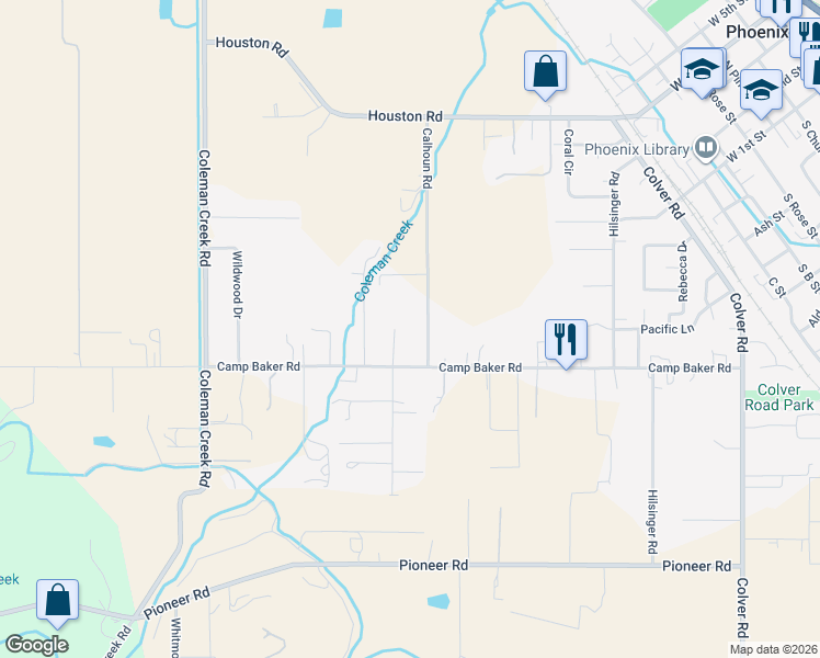 map of restaurants, bars, coffee shops, grocery stores, and more near 3940 Calhoun Road in Medford