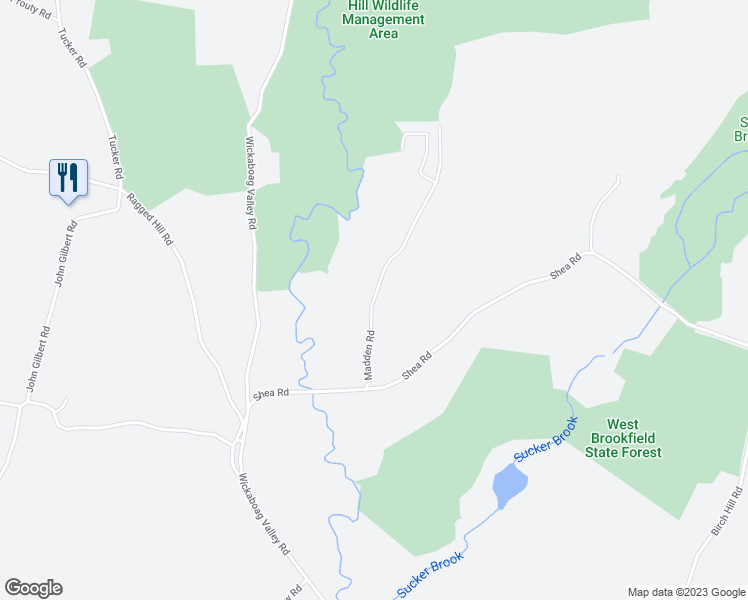map of restaurants, bars, coffee shops, grocery stores, and more near 28 Madden Road in West Brookfield