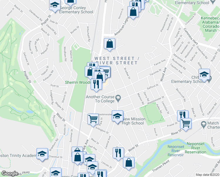map of restaurants, bars, coffee shops, grocery stores, and more near 28-30 Thatcher Street in Boston