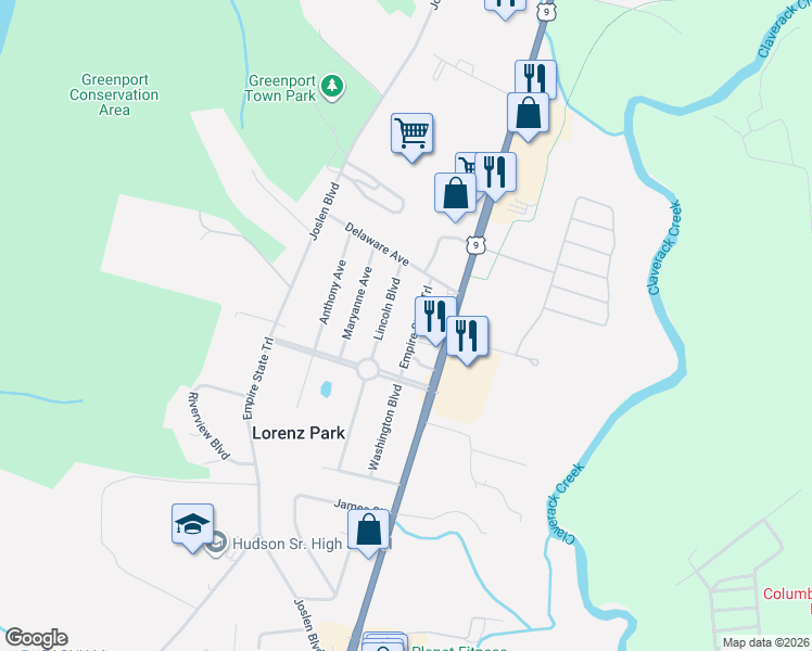 map of restaurants, bars, coffee shops, grocery stores, and more near 307 Washington Boulevard in Hudson