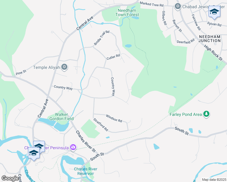 map of restaurants, bars, coffee shops, grocery stores, and more near 275 Country Way in Needham