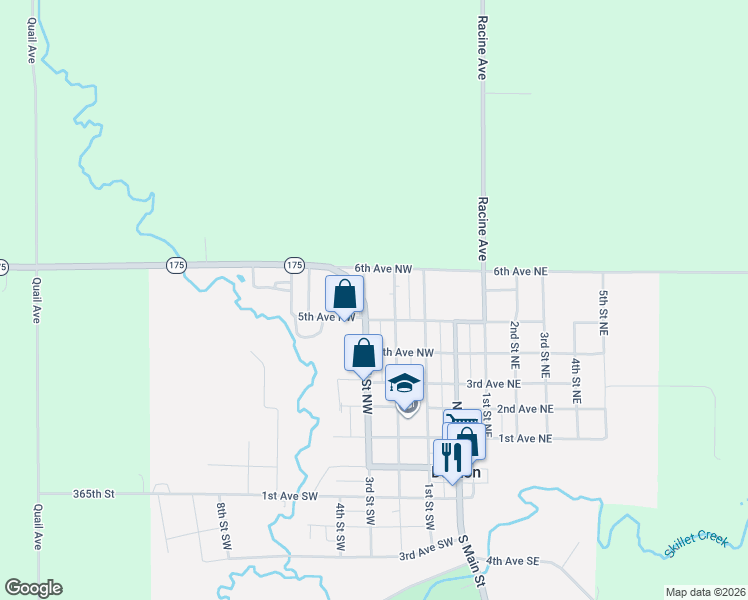 map of restaurants, bars, coffee shops, grocery stores, and more near 504 3rd Street Northwest in Dayton