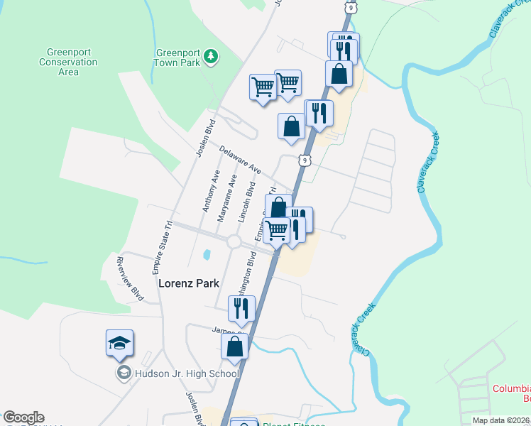 map of restaurants, bars, coffee shops, grocery stores, and more near 307 Washington Blvd in Hudson