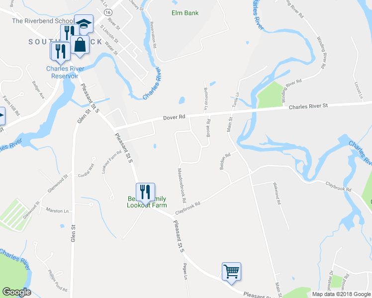 map of restaurants, bars, coffee shops, grocery stores, and more near 15 Meadowbrook Road in Dover