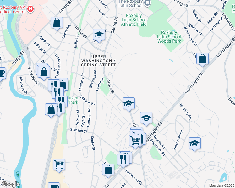 map of restaurants, bars, coffee shops, grocery stores, and more near 62 Grove Street in Boston