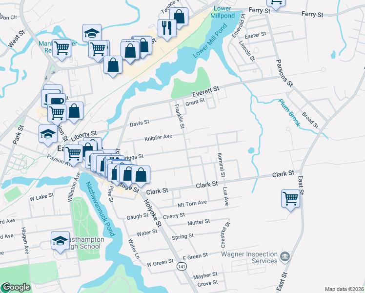 map of restaurants, bars, coffee shops, grocery stores, and more near 51 Briggs Street in Easthampton